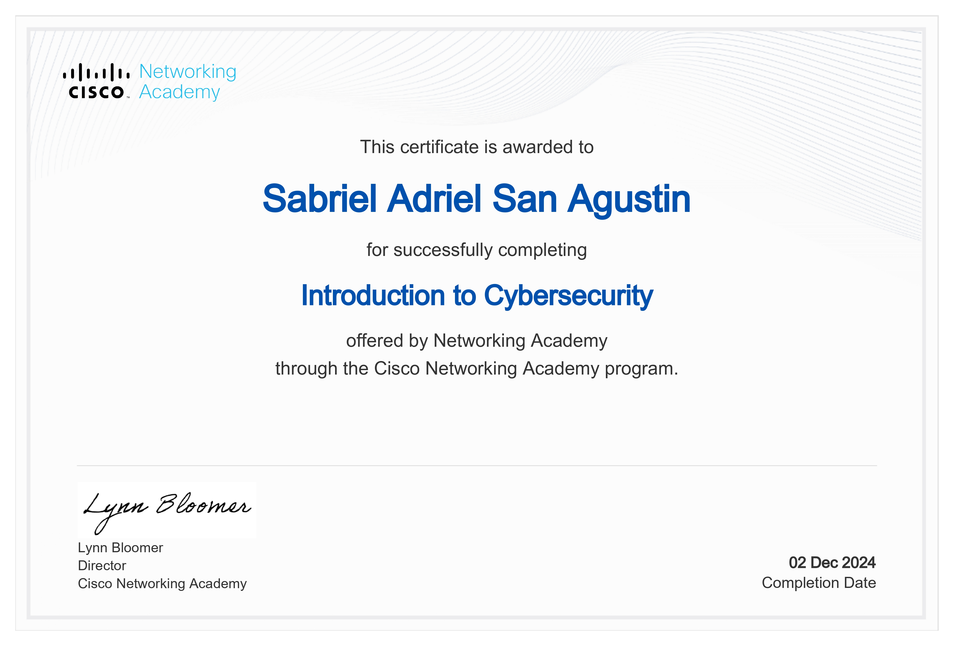 CISCO Introduction to Cybersecurity